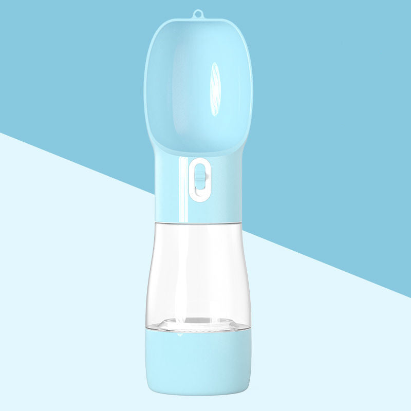 Blue portable dog water and treat dispenser