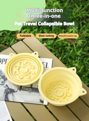 Green 450 ml collapsible slow-feeder travel dog bowl