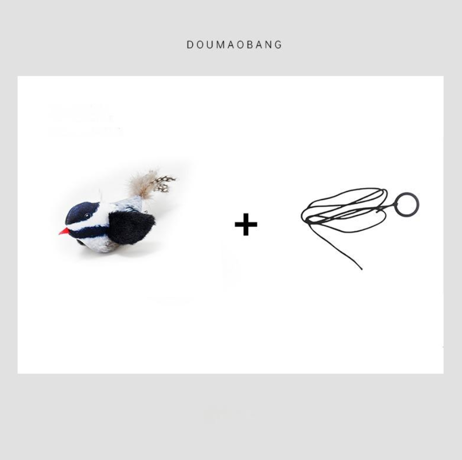 Black and white Feather Hunt Bird teaser toy for indoor cats