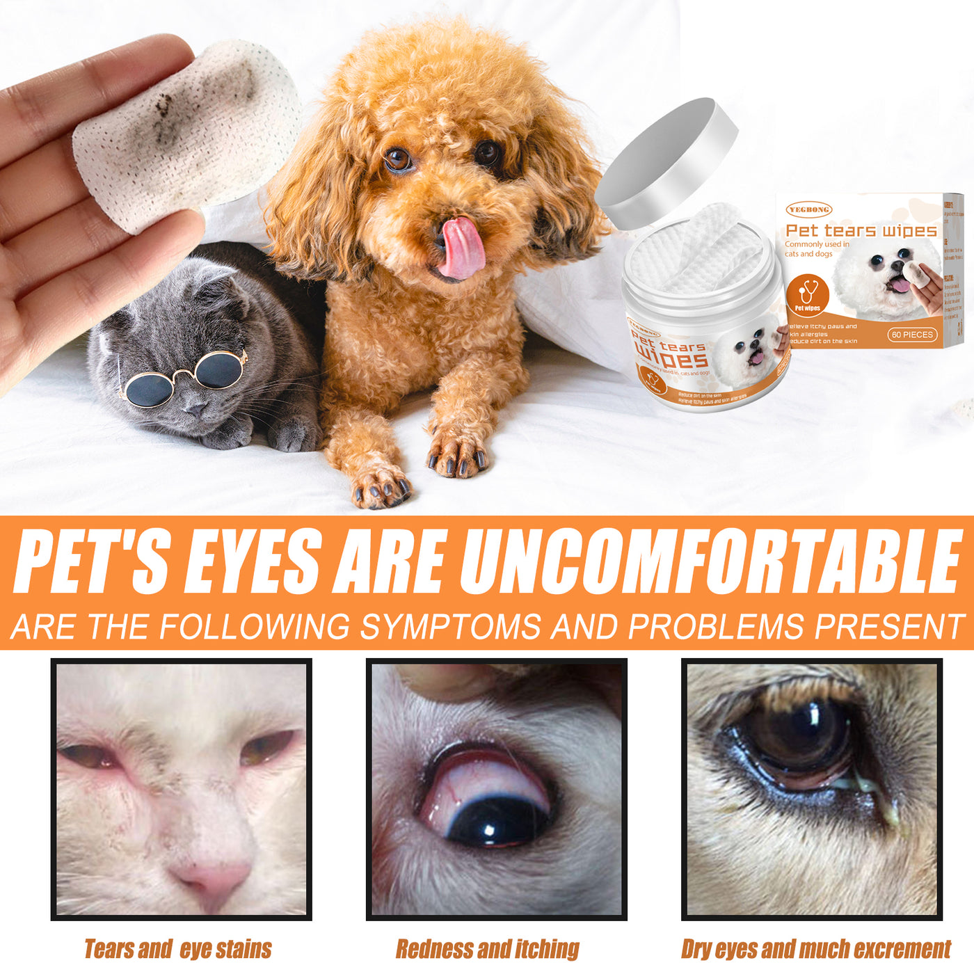 Yegbong Pet Wipes Clean Dogs And Cats Tear Stains Eye Cleaning Wipe Ey product image
