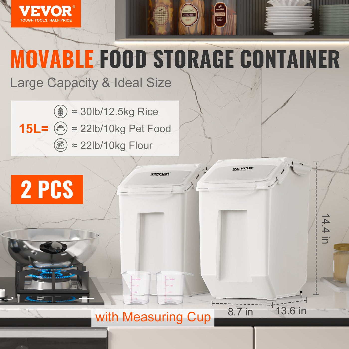 Pet Food Storage Bin With Measuring Cups