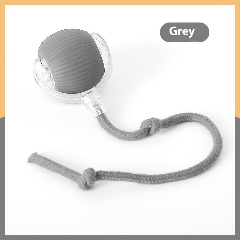Gray interactive motion ball with rope tail for indoor cats