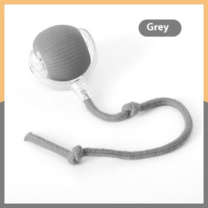 Gray interactive motion ball with rope tail for indoor cats