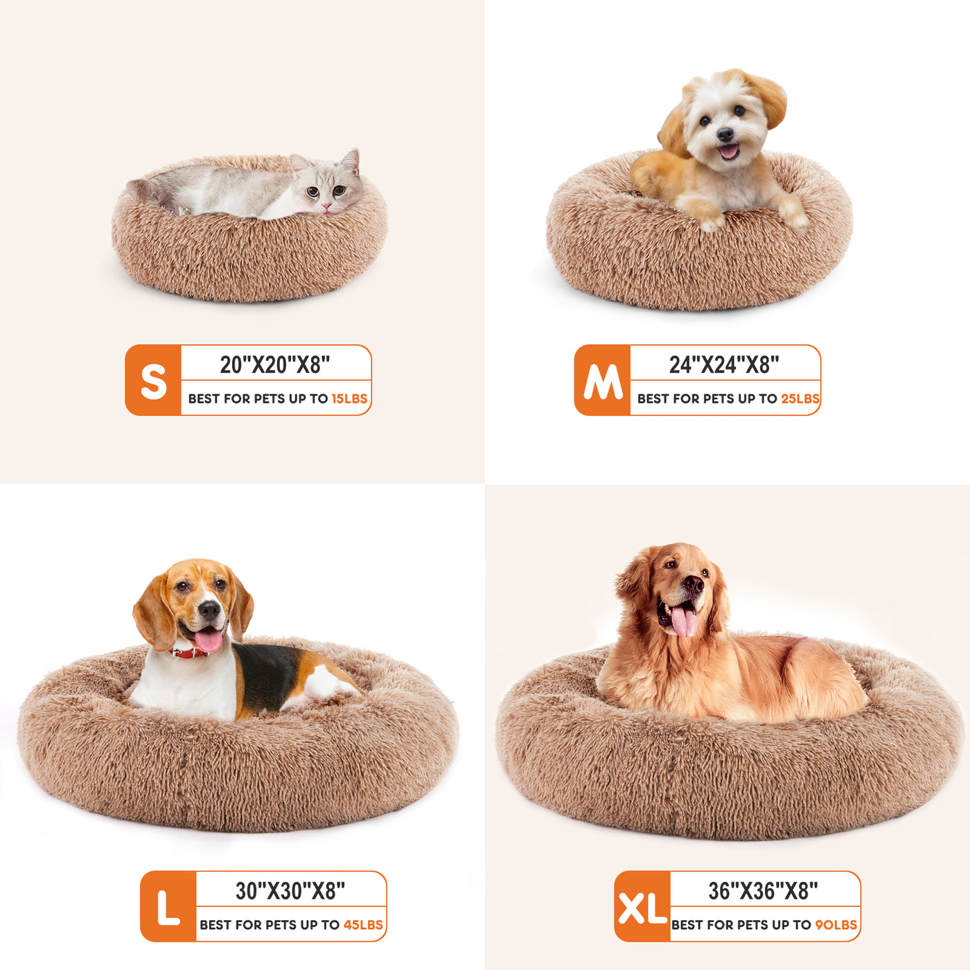 24 Inch Anti-Slip Round Fluffy Plush Faux Fur Cat Bed Fits Up To 25 Lb product image