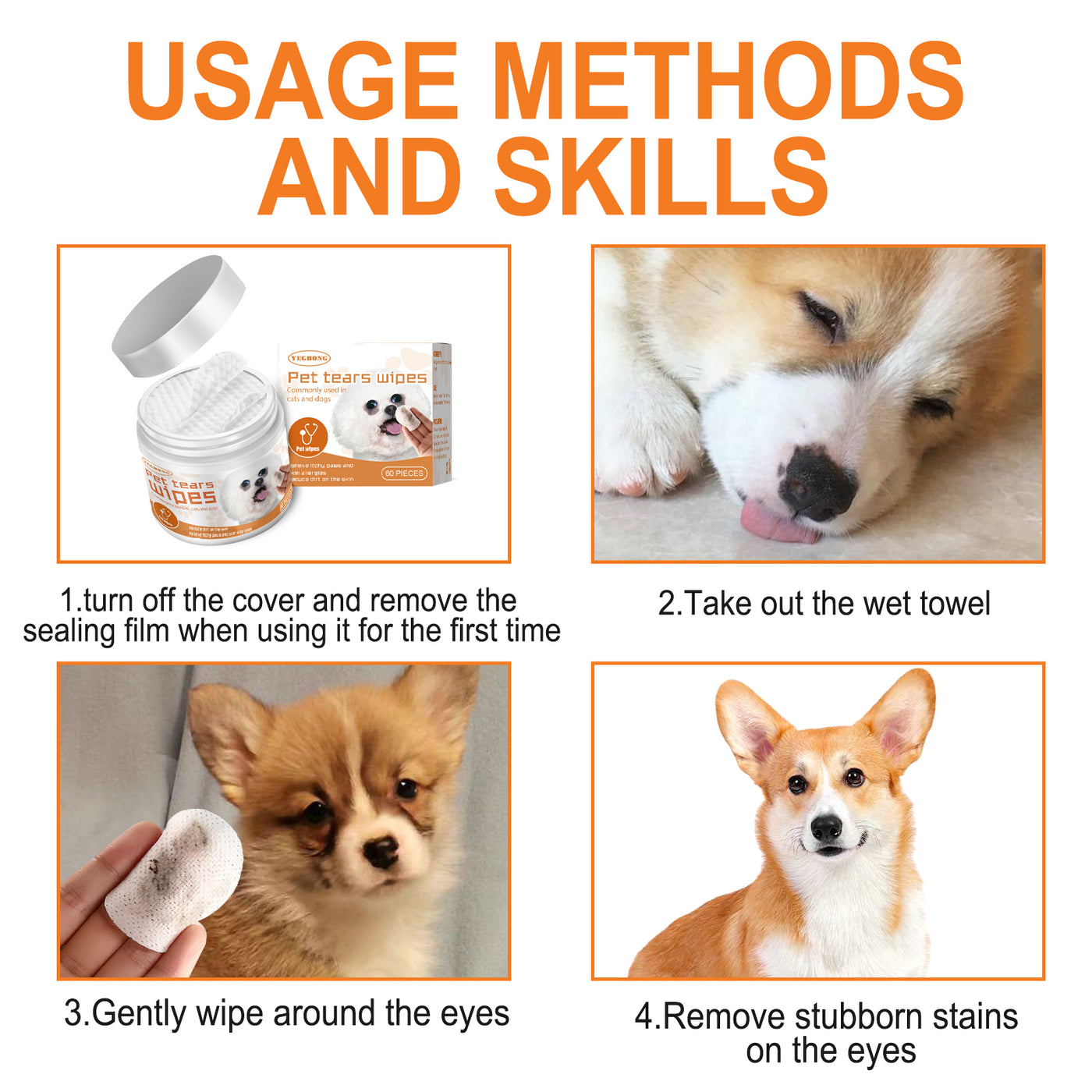 Yegbong Pet Wipes Clean Dogs And Cats Tear Stains Eye Cleaning Wipe Ey product image