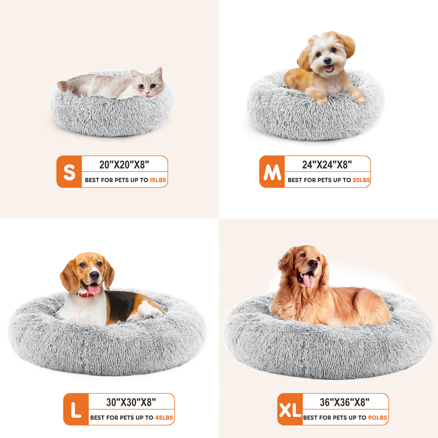 24 Inch Anti-Slip Round Fluffy Plush Faux Fur Cat Bed Fits Up To 25 Lb product image