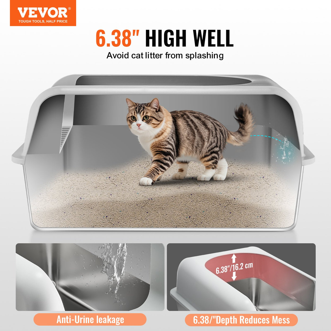 Vevor 6 In Deep Cat Litter Box Odor-Free Litter Box With Filtering Foo product image