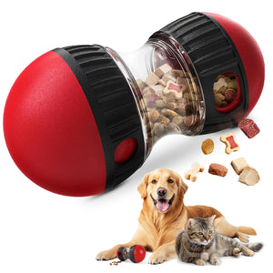 Red adjustable dog treat-dispensing puzzle ball