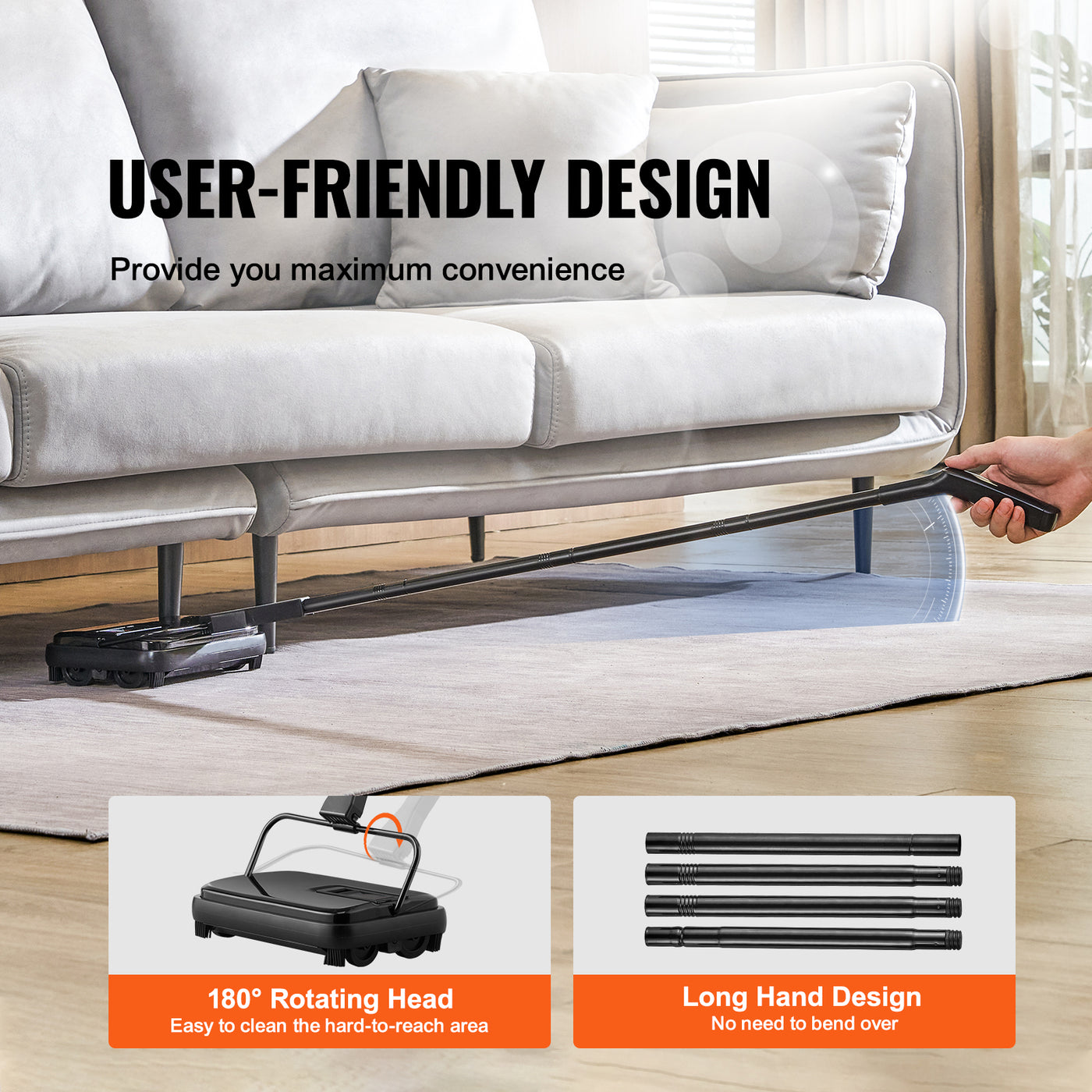 Pet Vevor Carpet Sweeper 7 87 In Sweeping Paths Floor Sweeper Manual Non E product image
