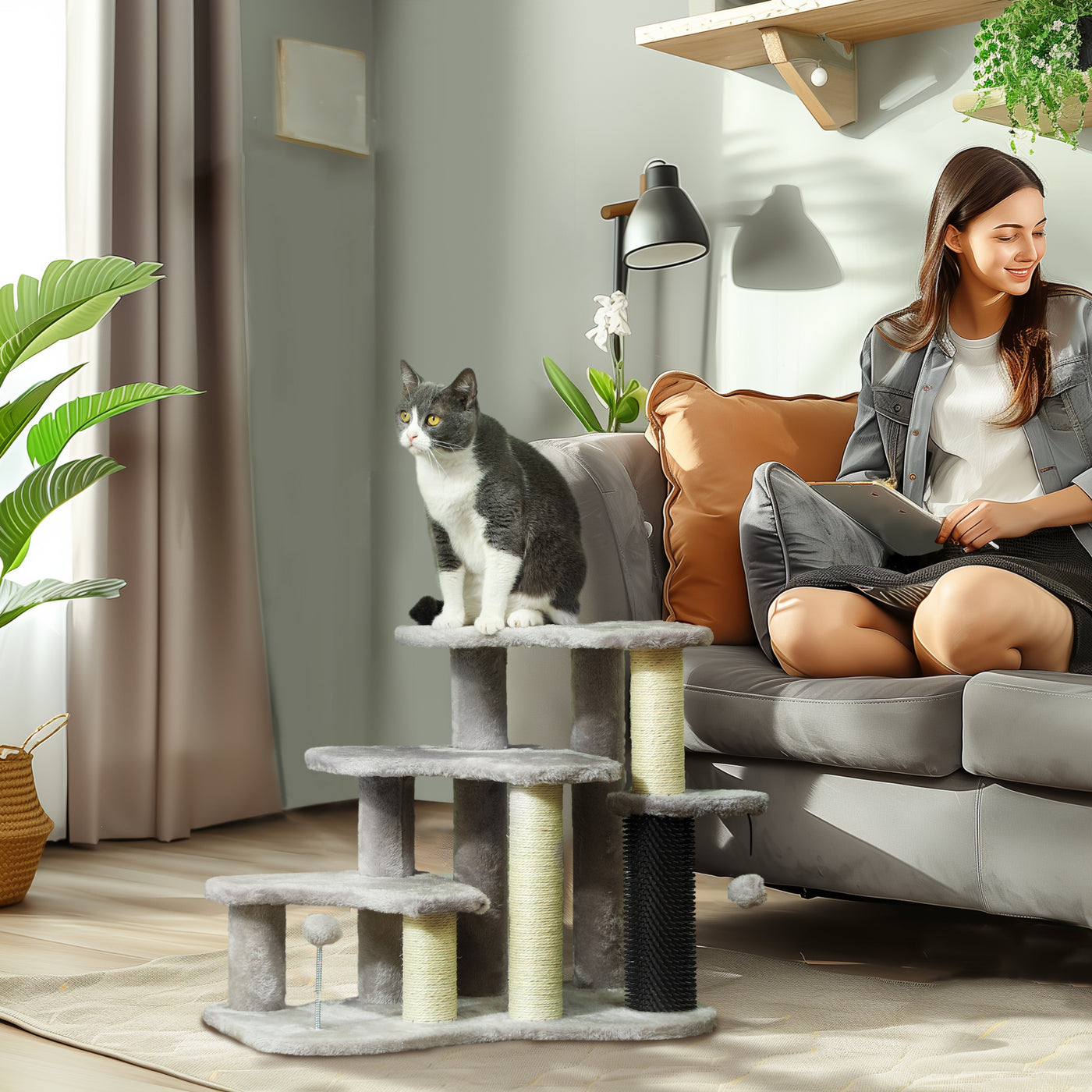 Two-in-One Cat Tree Stairs With Scratching Posts