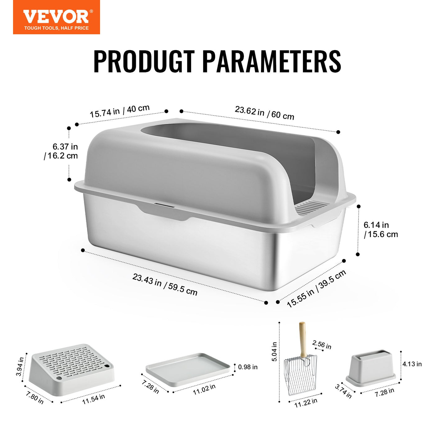 Vevor 6 In Deep Cat Litter Box Odor-Free Litter Box With Filtering Foo product image